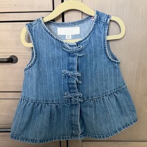 Zara kids Light Blue Pinstripe Denim Tie-Front Peplum Top